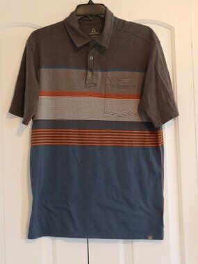 Ascend Short Sleeve Men's Striped Polo Grey/Blue/Orange Size Medium